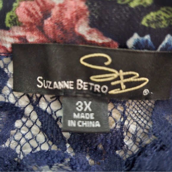 Suzanne Betro Boho Floral Velvet Sheer Lace Top Plus Size 3x with ruffle - Picture 12 of 14